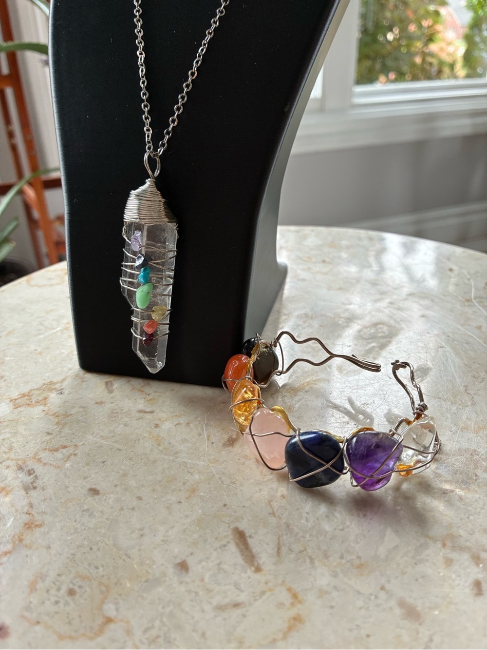 Handmade 7 Chakra Rainbow Crystal Bracelet And Necklace Set
